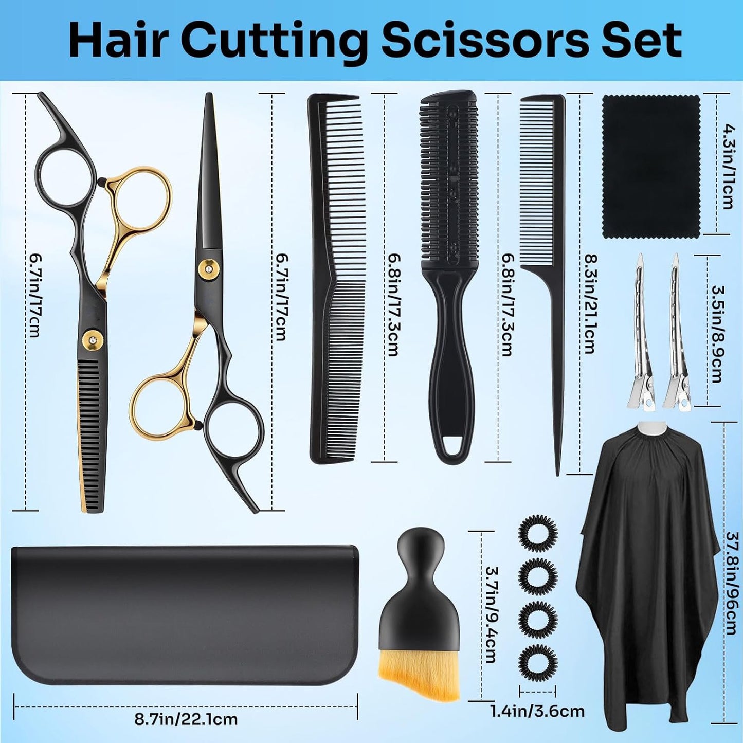 Professional 17-Piece Hair Cutting & Thinning Scissors Kit - Black & Gold Shears, Combs, Cape & Styling Accessories with Case