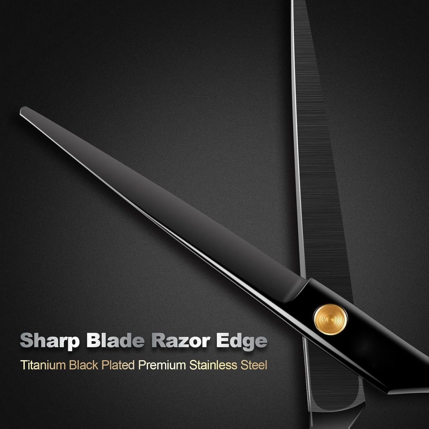 Professional Hair Scissors Set - Black Straight Shears with Gold Accents, Comb & Case