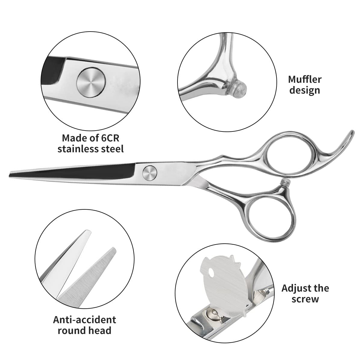 Professional 6.5-inch Hair Cutting & Thinning Shears Kit - Silver Scissors with Comb, Clips & Case