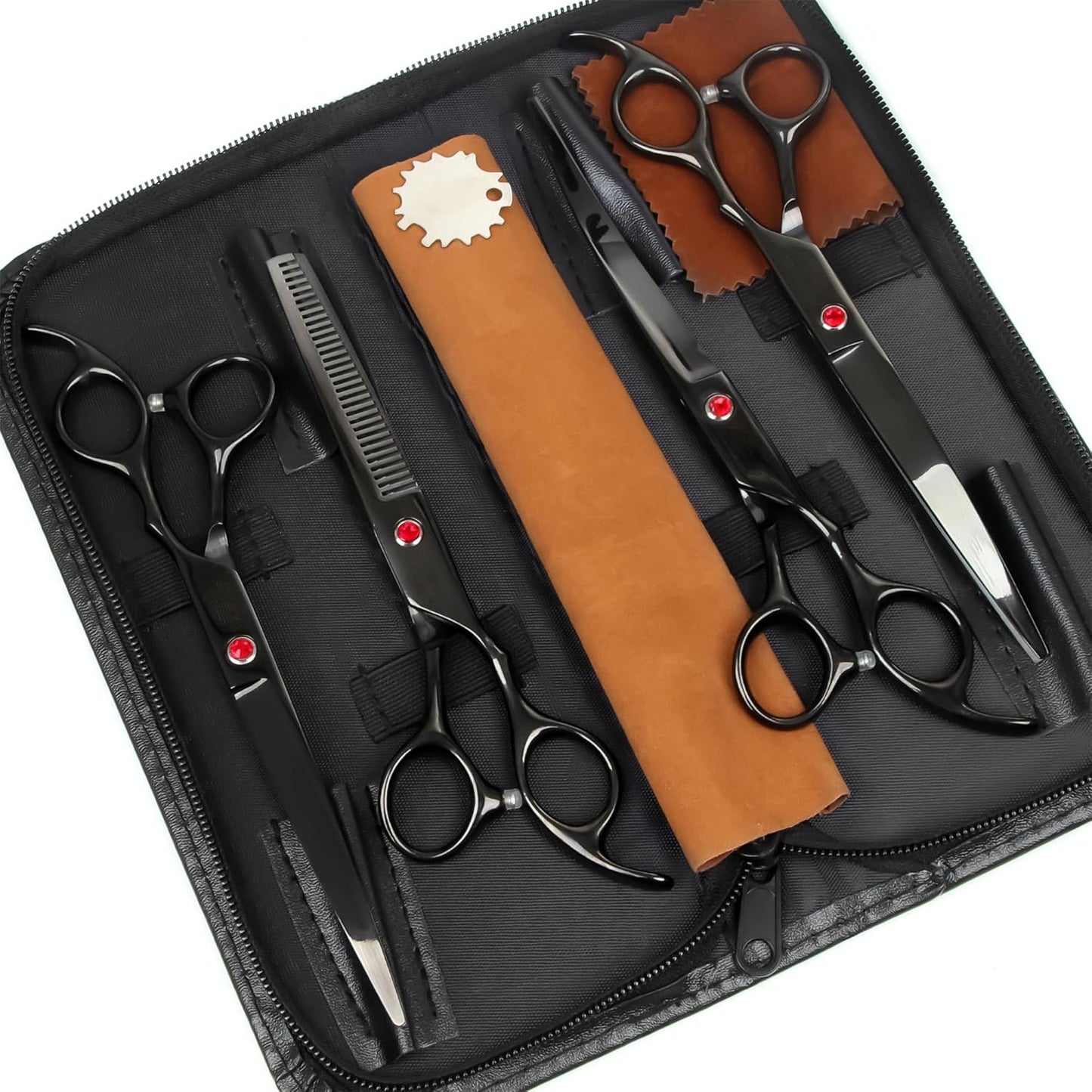 7.0in Titanium Professional Dog Grooming Scissors Set, BITE 6 in 1 Straight & Thinning & Upwards Curved & Downwards Curved Scissors & Comb for Dogs, Cats and Other Animals