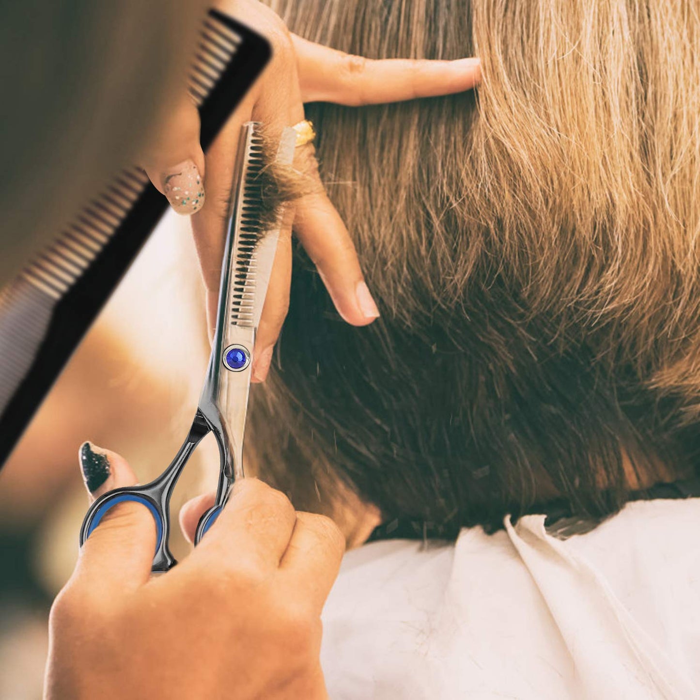 Professional 11-Piece Hair Cutting & Thinning Scissors Set - Silver & Blue Shears with Comb, Cape & Styling Accessories