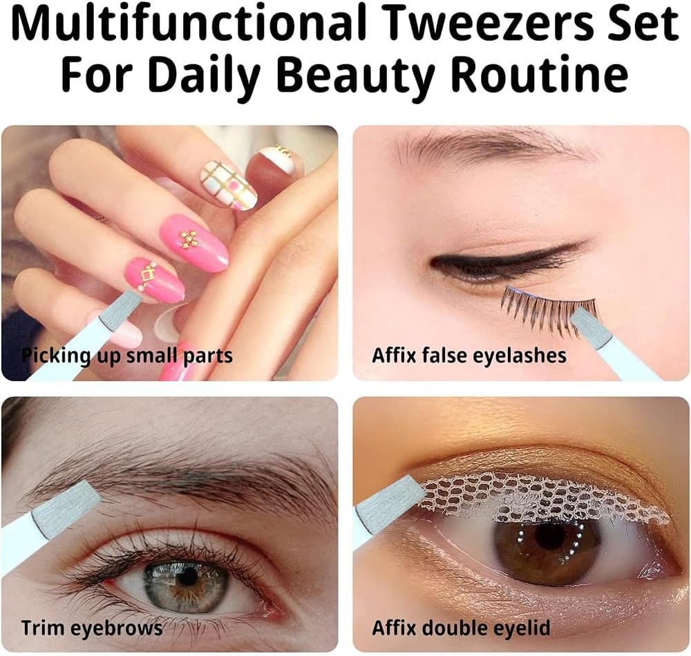 Professional Stainless Steel 4 Pack Tweezer Set for Eyebrow Ingrown Hair