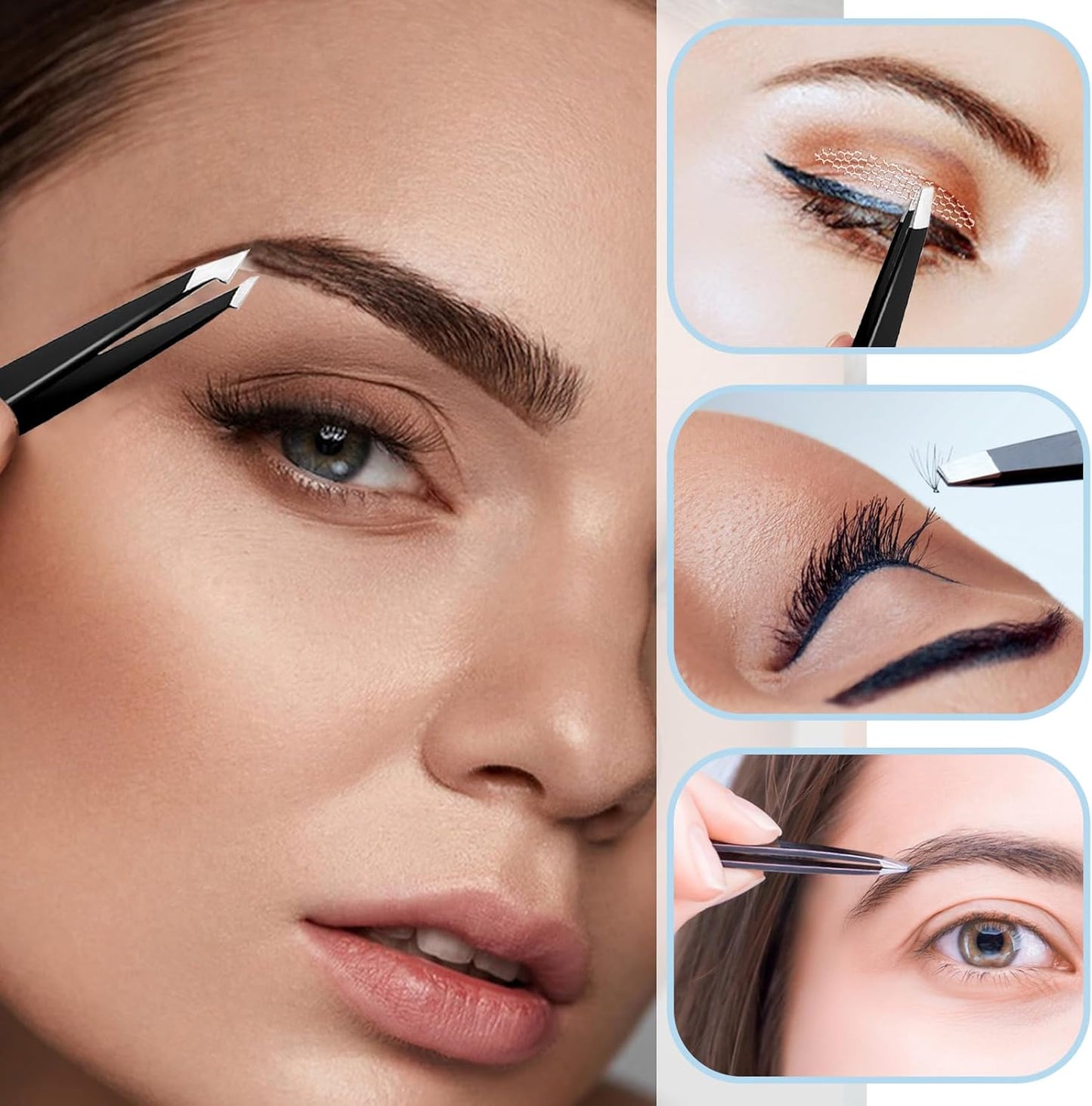 Professional Stainless Steel 4 Pack Tweezer Set for Eyebrow Ingrown Hair