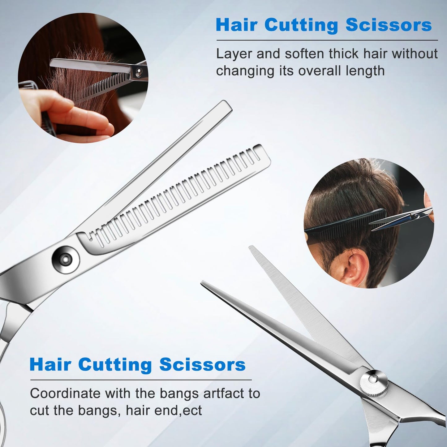 Professional 11-Piece Hair Cutting & Thinning Scissors Set - Silver & Blue Shears with Comb, Cape & Styling Accessories