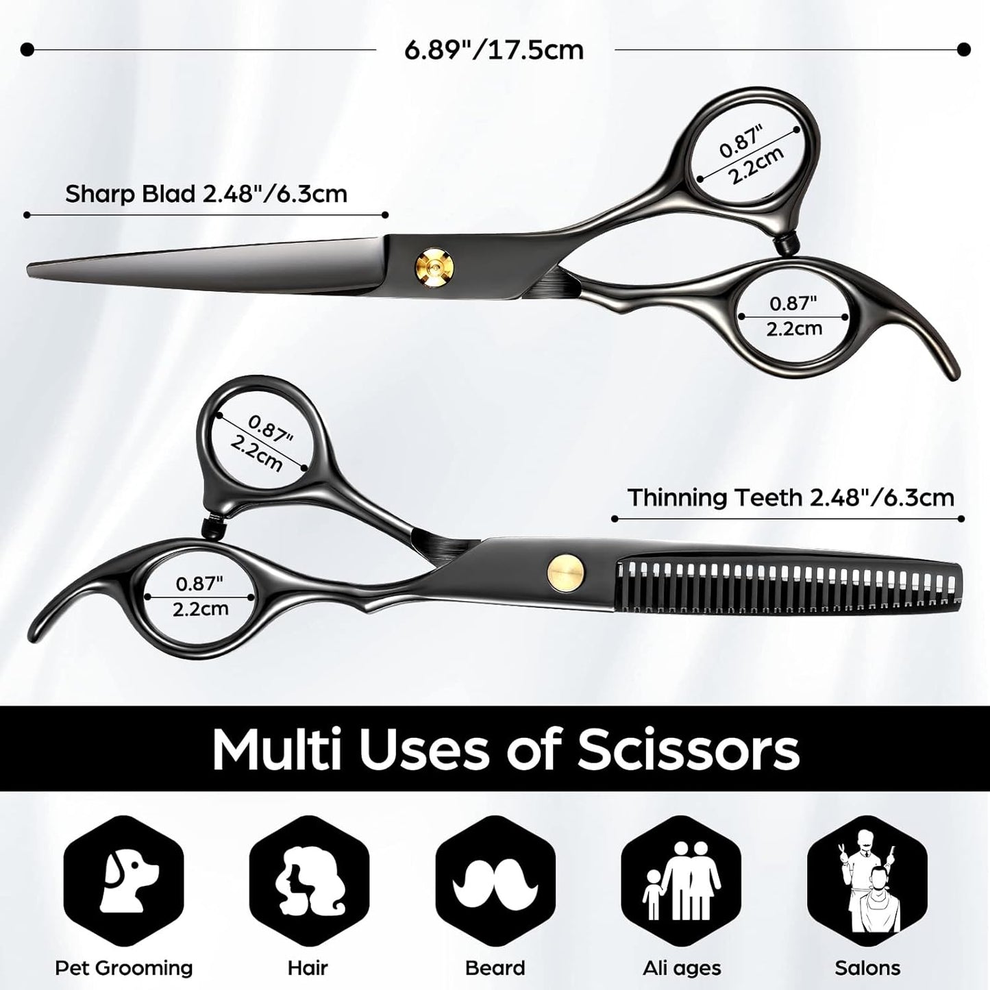 Professional 6.89 inch Barber Scissors Multifunctional Salon Thinning Scissors Straight Shears Tools