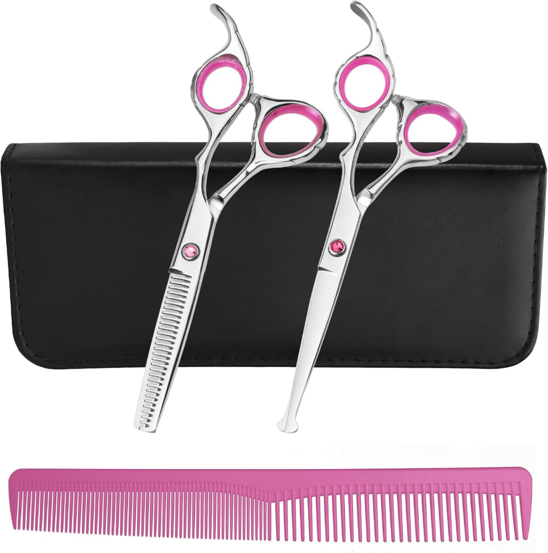 Professional 9-Piece Hair Cutting & Thinning Scissors Kit - Black & Gold Shears, Combs, Cape & Styling Accessories with Case