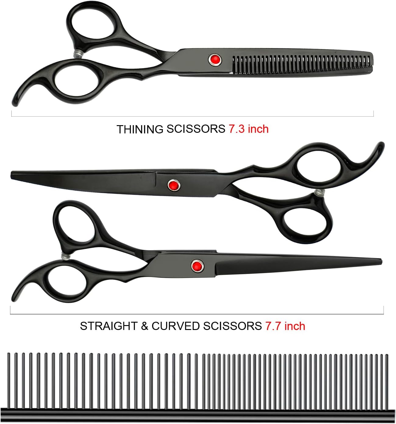 Professional Dog Grooming Scissors Set Stainless Steel Dog Grooming Kit - Thinning, Curved Scissors and Comb for Dog Cat Pet (Black 5 in1)