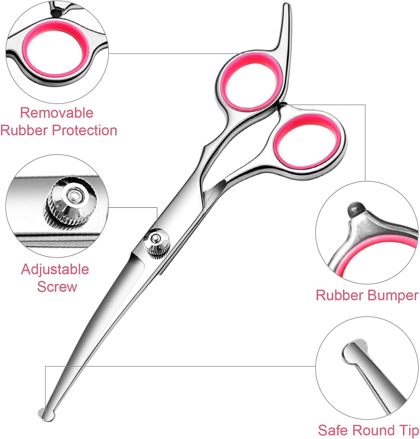 Dog Grooming Kit with Safety Round Tips Stainless Steel Professional Dog Shears Set - Thinning, Curved Scissors and Comb for Cat Pet