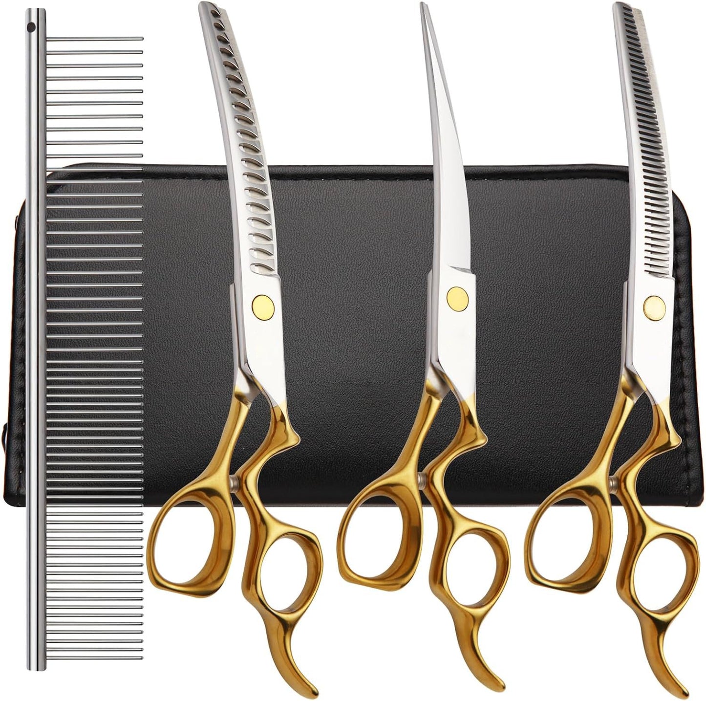 Dog Grooming Scissors,Curved Chunkers Shears Dog Grooming with Safety Round Tips, Sharp and Comfortable 4 in 1 Dog Scissors for Grooming