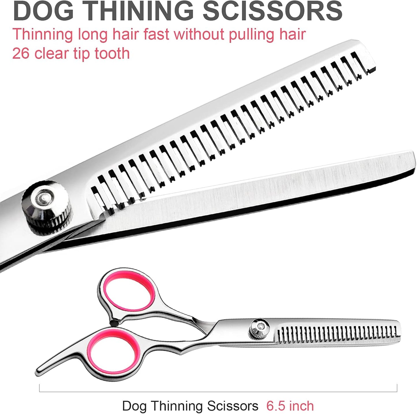 Dog Grooming Kit with Safety Round Tips Stainless Steel Professional Dog Shears Set - Thinning, Curved Scissors and Comb for Cat Pet