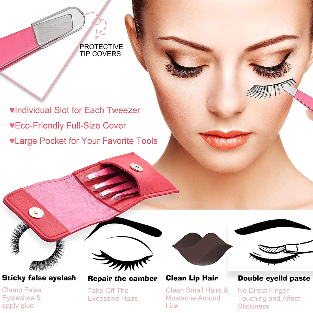 Professional Stainless Steel 4 Pack Tweezer Set for Eyebrow Ingrown Hair