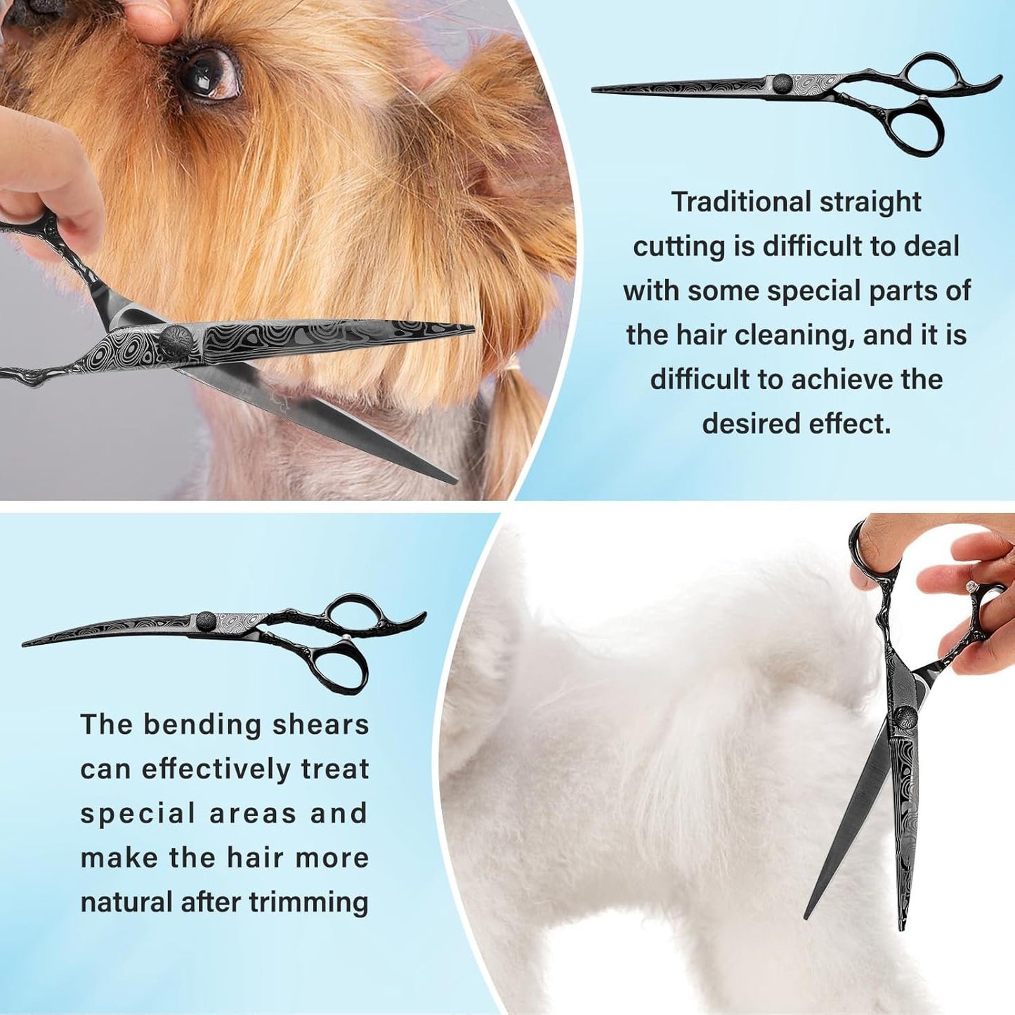 Professional 5-in-1 7.0-inch Black & Gold Dog Grooming Scissors Set - Straight, Thinning, Up & Down Curved Shears with Comb
