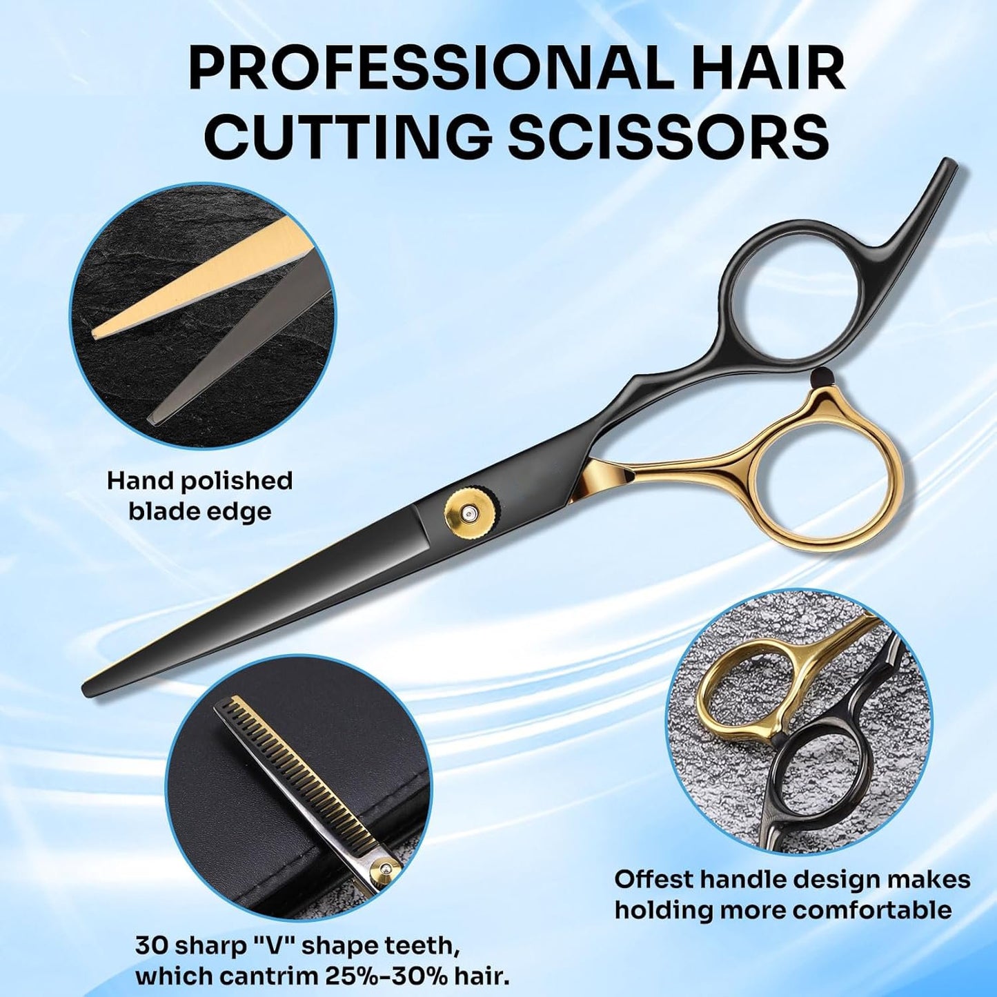 Professional 17-Piece Hair Cutting & Thinning Scissors Kit - Black & Gold Shears, Combs, Cape & Styling Accessories with Case