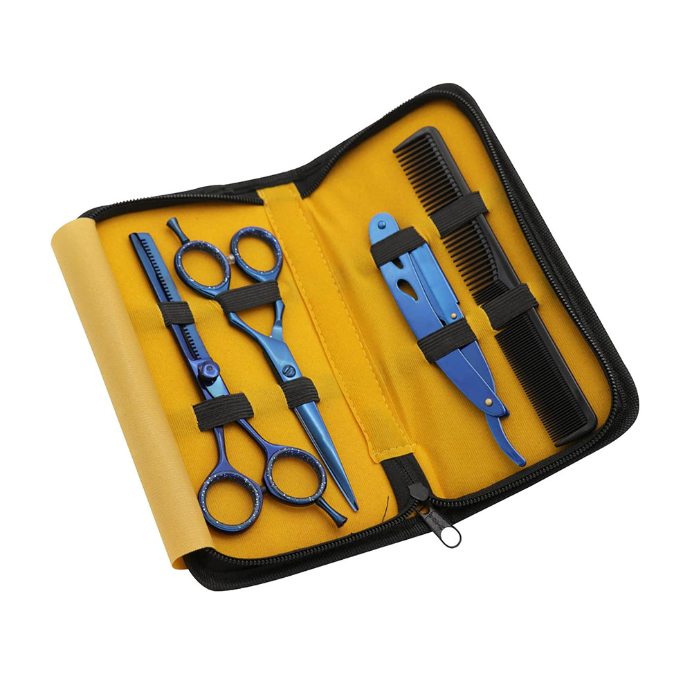 Bite Instruments Professional Hair Cutting Kit - Blue Stainless Steel Shears & Razor Set