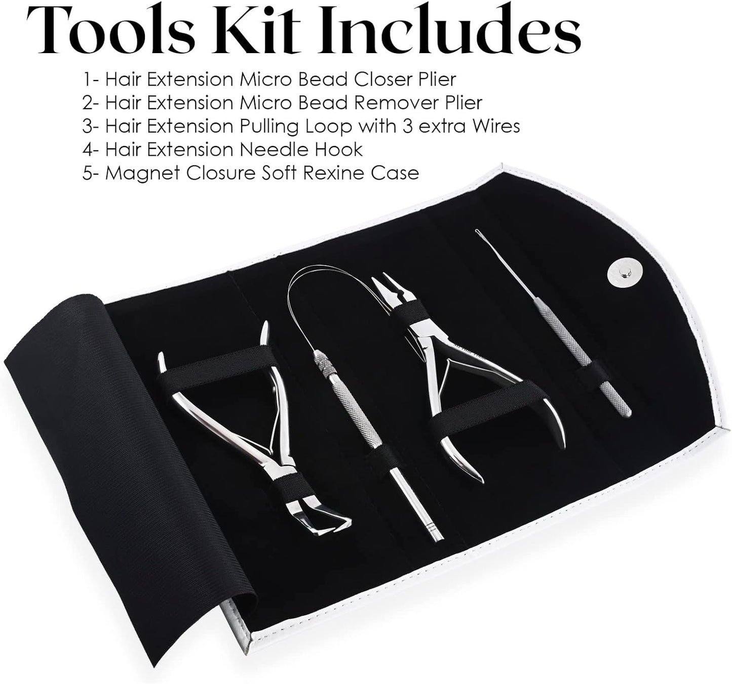 Bite Instruments Professional Hair Extension & Beading Tool Kit – Silver (4 Pieces)