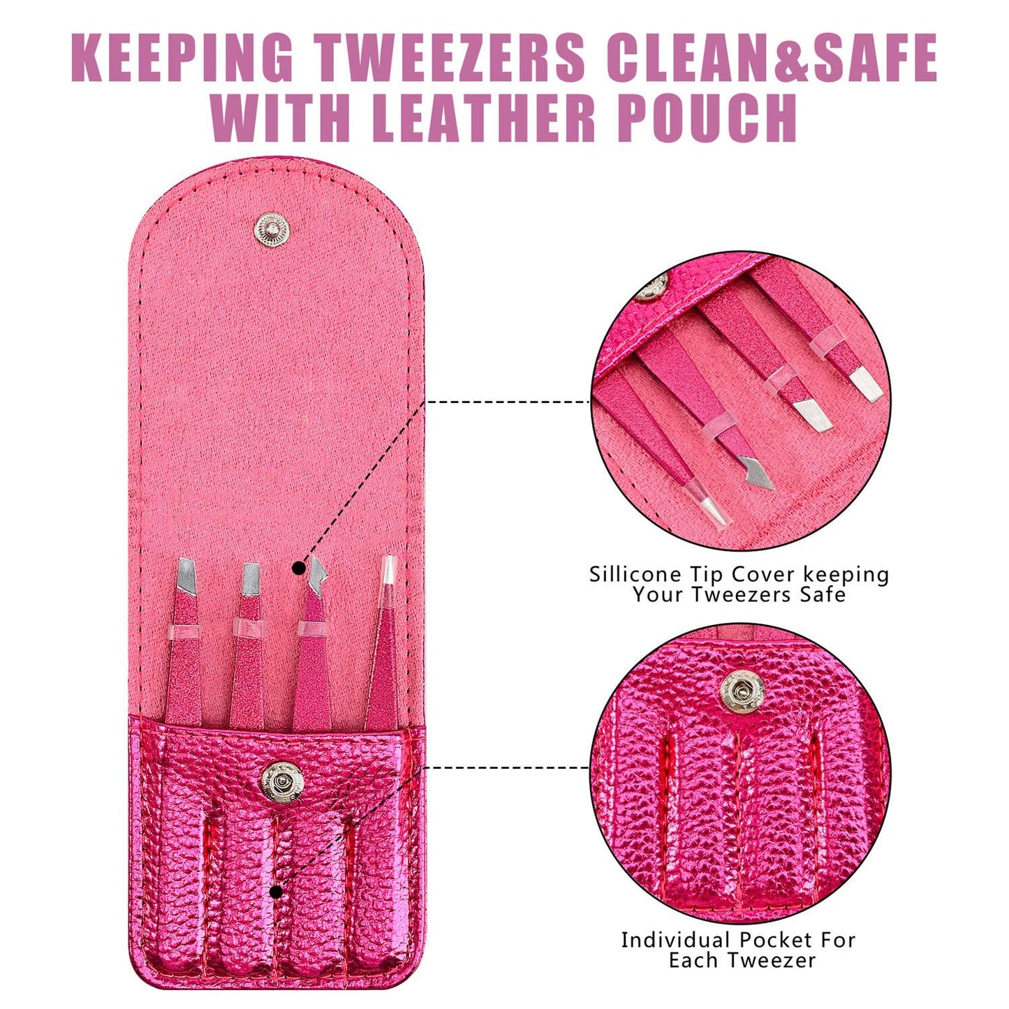 Eyebrow Tweezer Set, 4 Pcs Professional Stainless Steel Tweezers for Ingrown Hair Removal