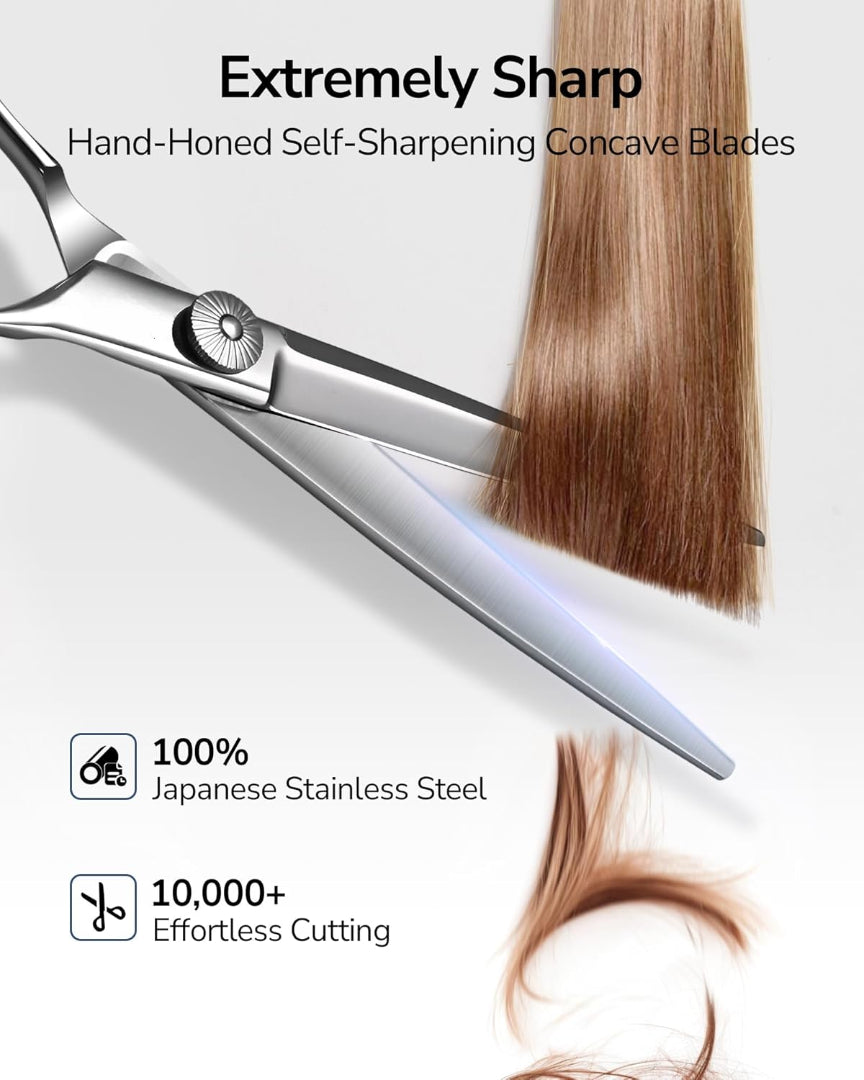 Professional 7-Piece Hair Cutting & Thinning Scissors Set - Black Hairdressing Kit with Comb & Accessories Gift Set