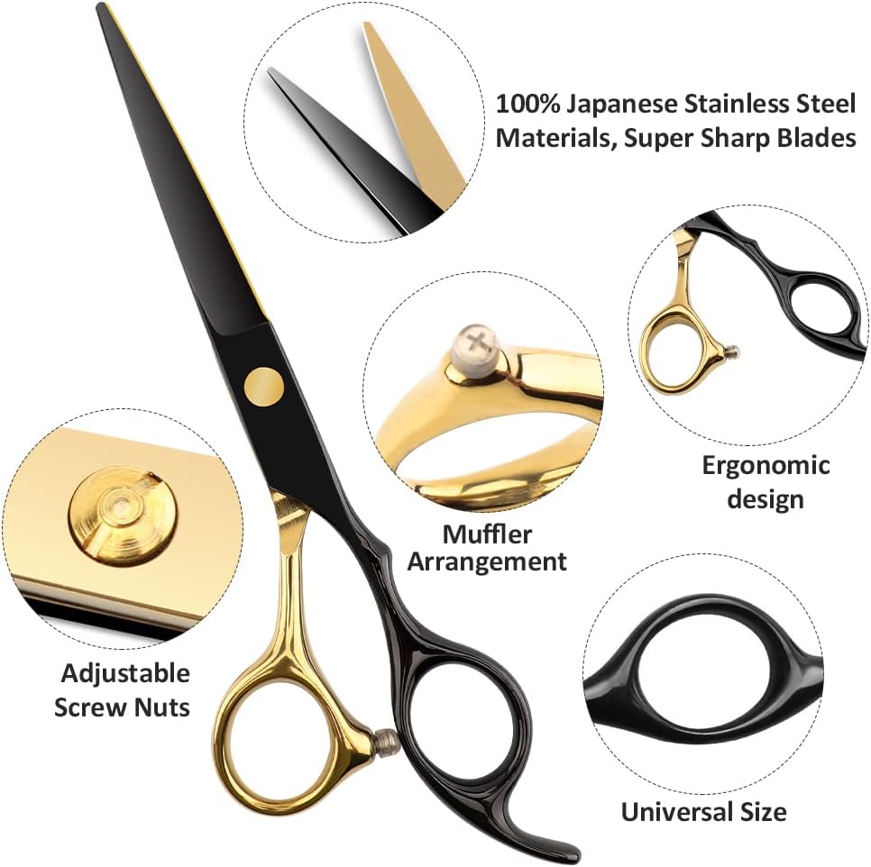 Professional 7-Piece Hair Cutting & Thinning Scissors Set - Black Hairdressing Kit with Comb & Accessories Gift Set