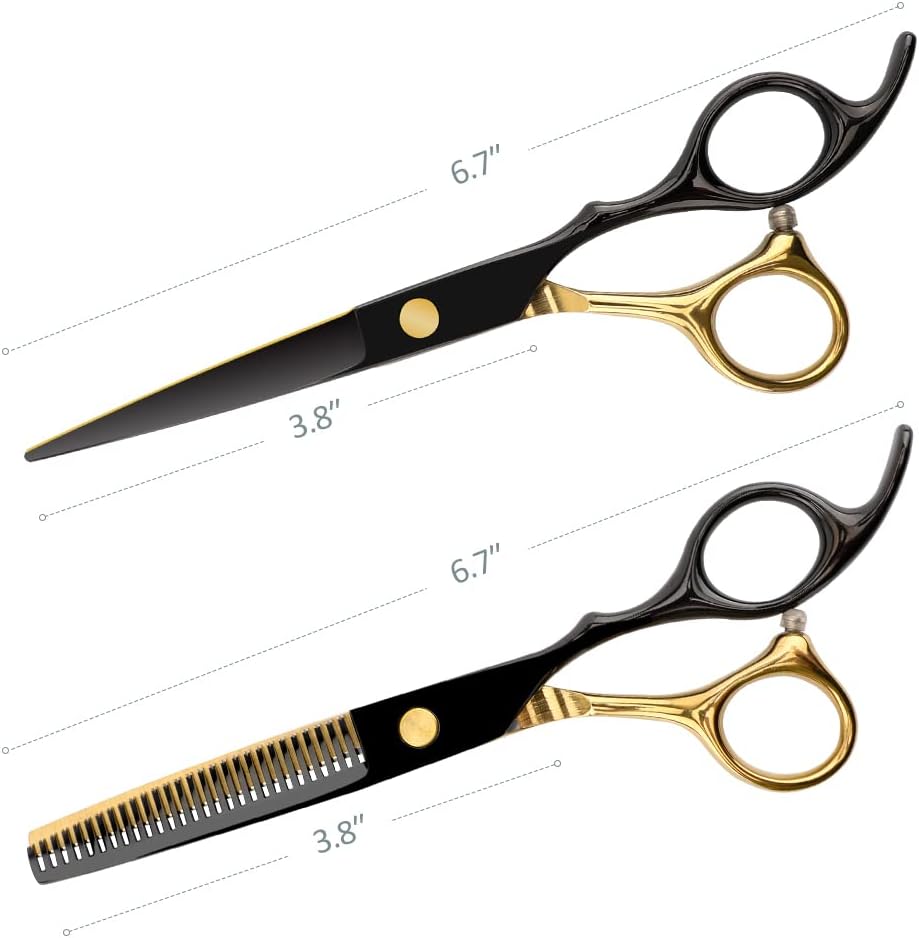 Professional 7-Piece Hair Cutting & Thinning Scissors Set - Black Hairdressing Kit with Comb & Accessories Gift Set