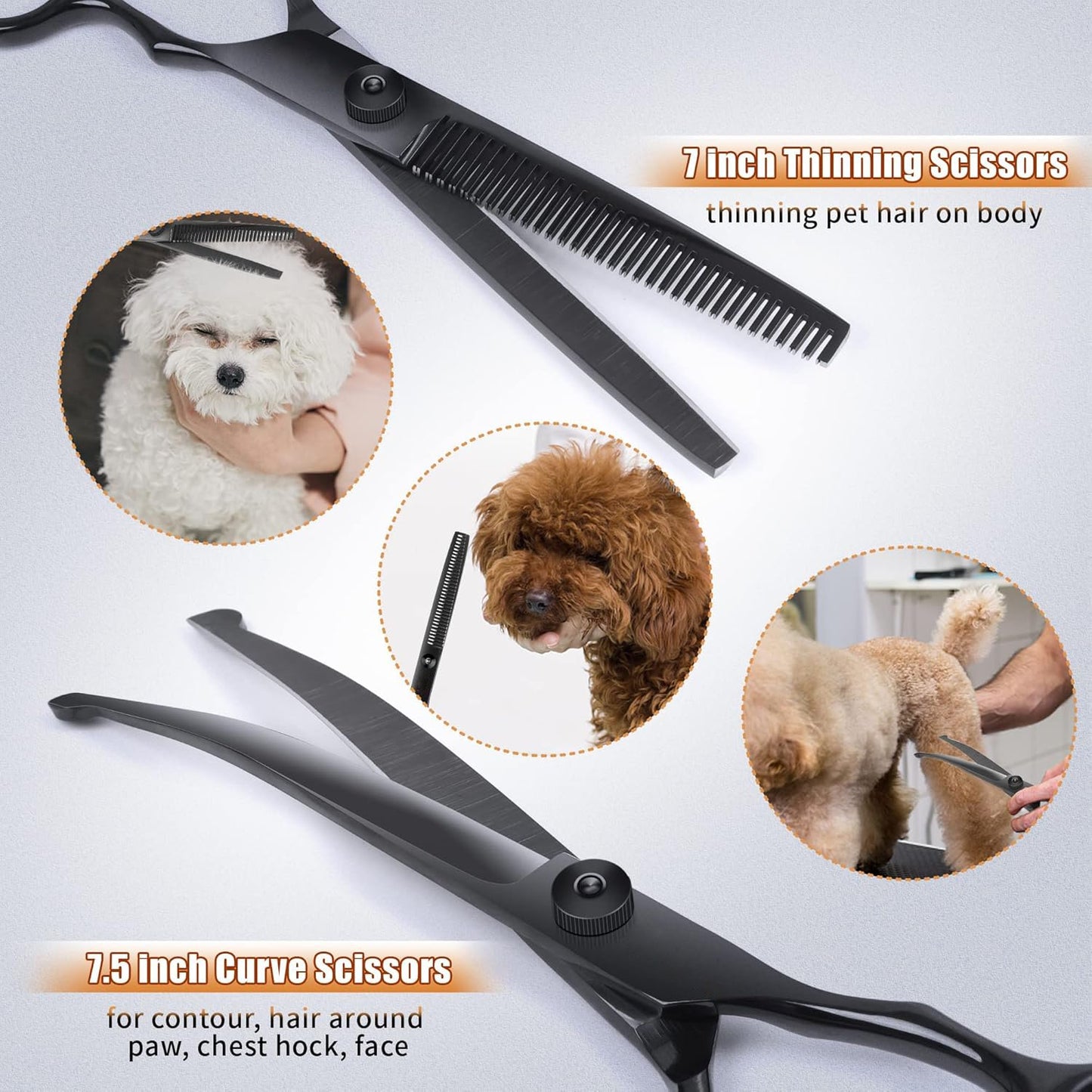 Professional 6-in-1 Titanium-Coated Dog & Cat Grooming Scissors Set - Safety Shears Kit for All Pet Sizes