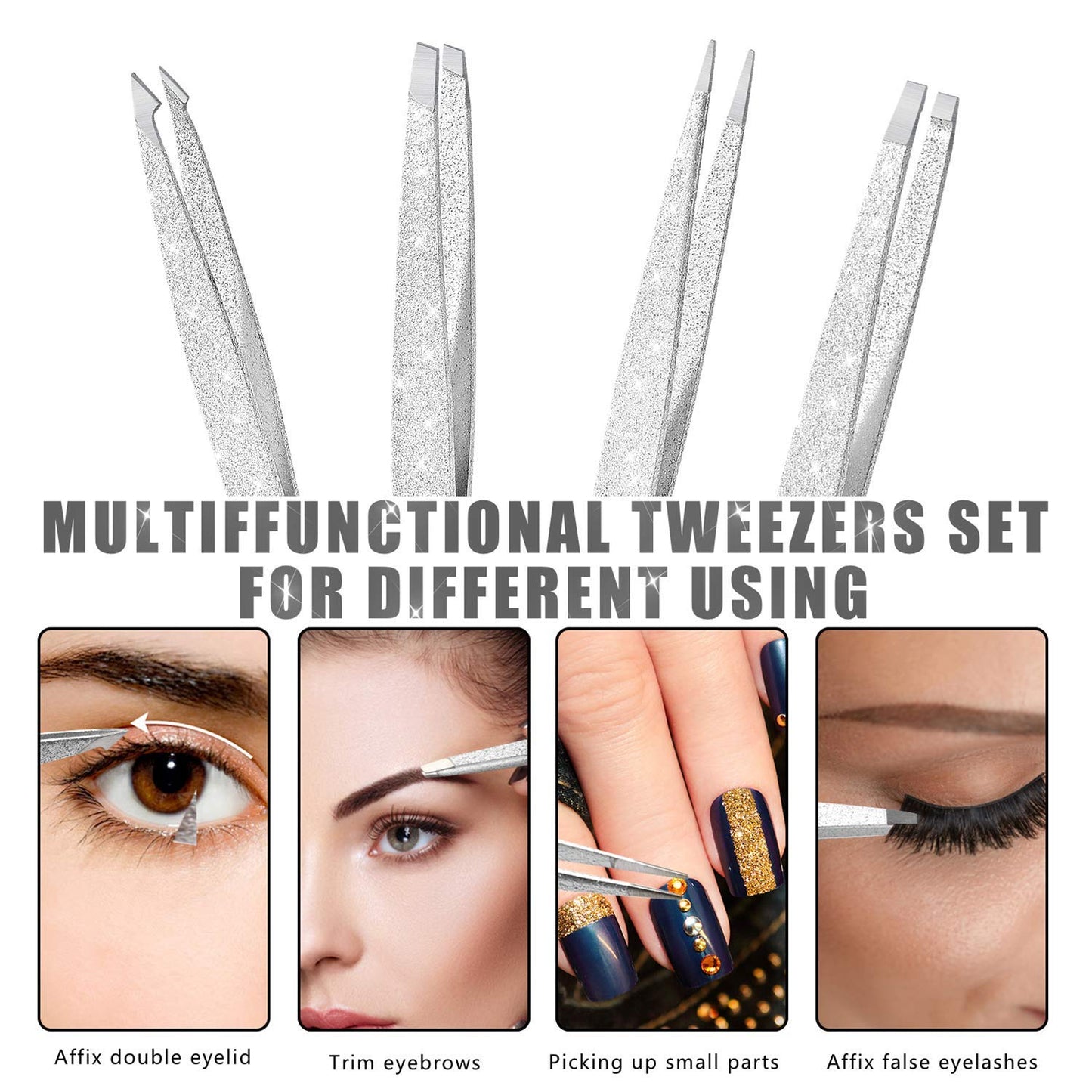 Bite Instruments Iridescent Slant Tip Eyebrow Tweezer Stainless Steel Tweezers for Ingrown Hair Removal