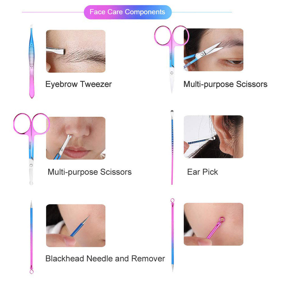 Bite Instruments Rainbow Manicure & Pedicure Kit | 15-in-1 Nail Grooming Set