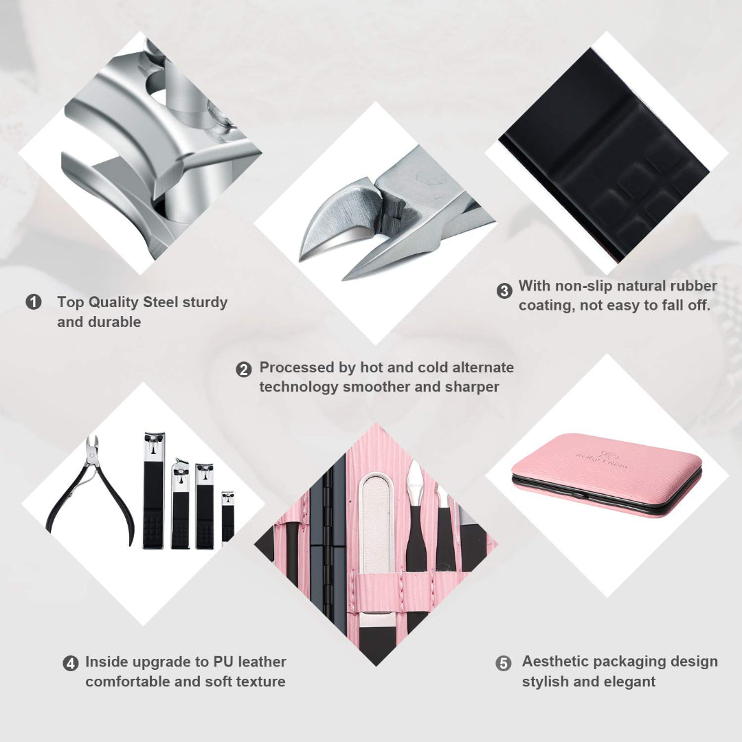 Bite Instruments Compact Travel Manicure Set - Portable Nail Grooming Kit