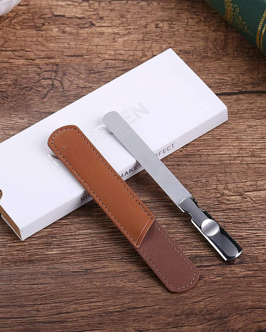 Stainless Steel Nail File with Anti-Slip Handle and Leather Case Bite Instruments