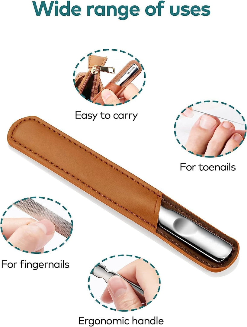 Stainless Steel Nail File with Anti-Slip Handle and Leather Case Bite Instruments