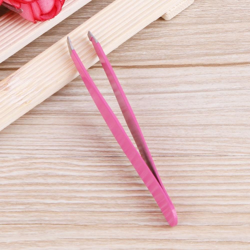 Professional Pink Oblique Slanted Eyebrow Tweezer