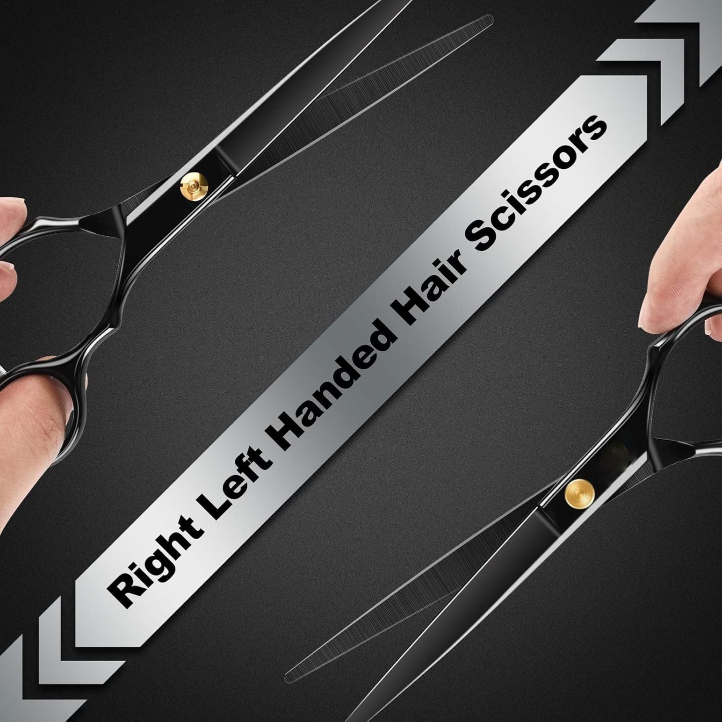 Professional Hair Scissors Set - Black Straight Shears with Gold Accents, Comb & Case