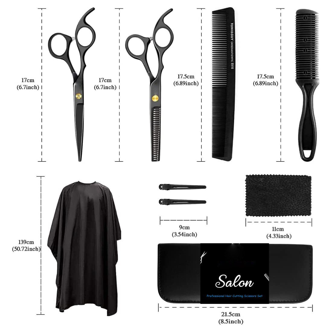Professional Haircut Scissors Kit - 6.7"/6.89" Black Cutting & Thinning Shears Set with Comb, Cape, Clips & Case