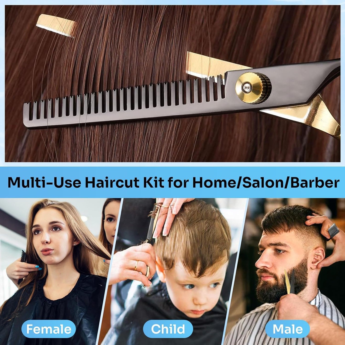 Professional 17-Piece Hair Cutting & Thinning Scissors Kit - Black & Gold Shears, Combs, Cape & Styling Accessories with Case