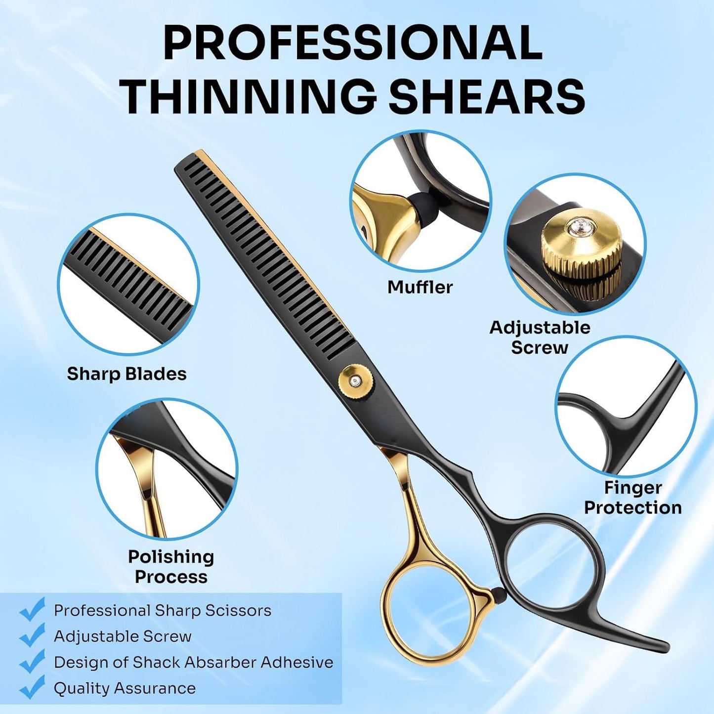 Professional 17-Piece Hair Cutting & Thinning Scissors Kit - Black & Gold Shears, Combs, Cape & Styling Accessories with Case
