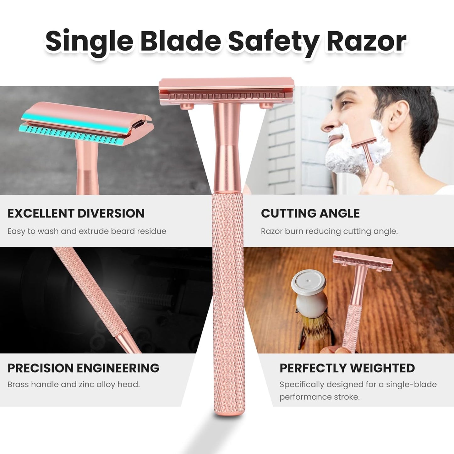 Bite Instruments Professional Rose Gold Safety Razor | Double Edge with Stand