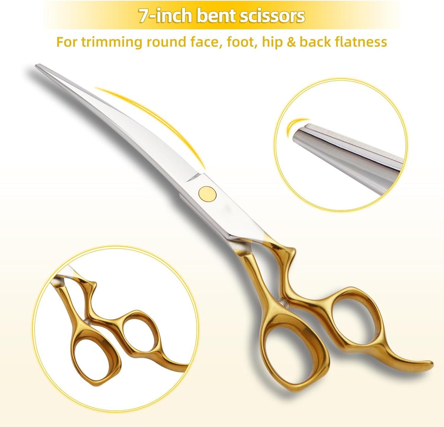 Dog Grooming Scissors,Curved Chunkers Shears Dog Grooming with Safety Round Tips, Sharp and Comfortable 4 in 1 Dog Scissors for Grooming