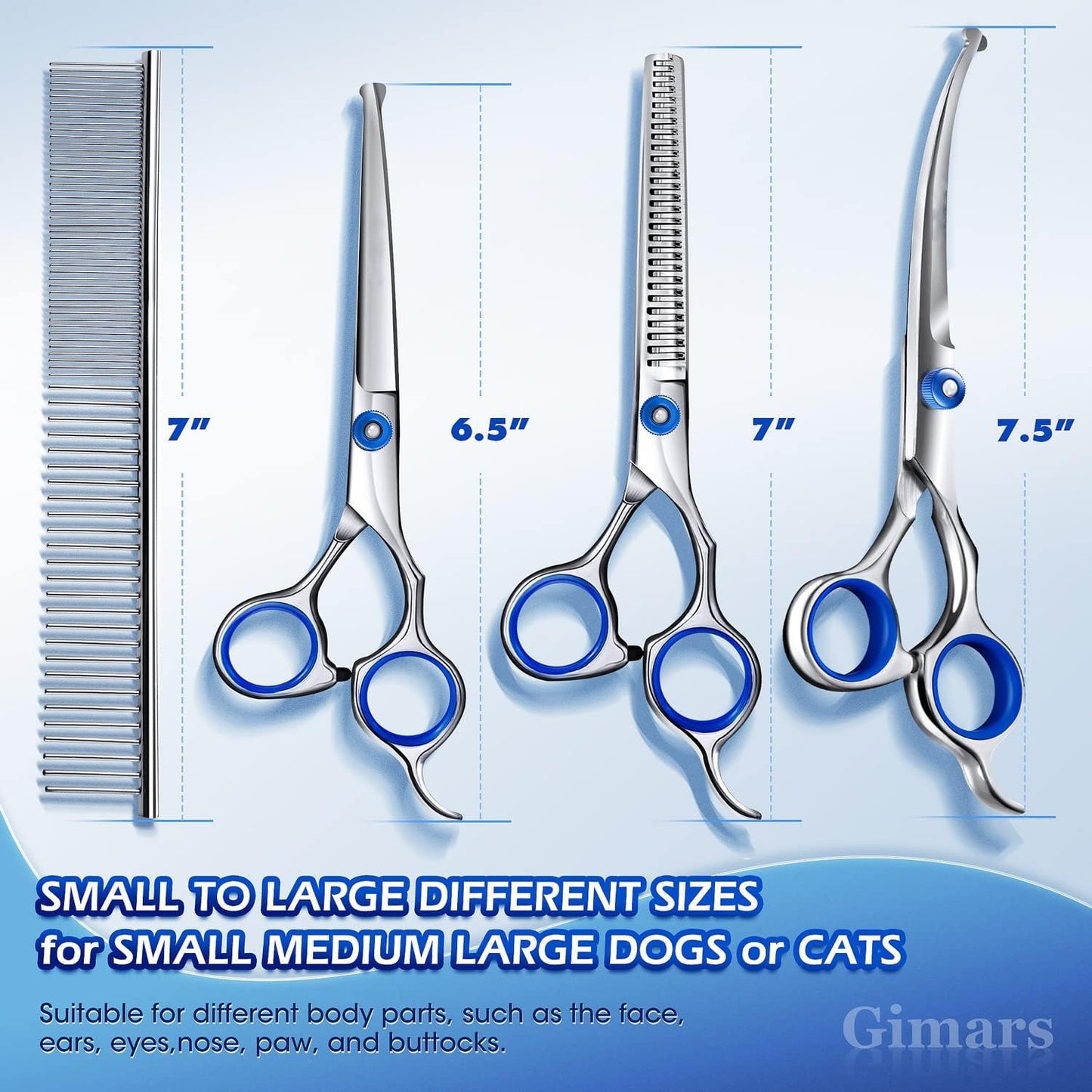 Dog Grooming Scissors Kit Professional 4CR with Safety Round Tip, 5 in 1 Heavy Duty Titanium Coated Thinning & Curved & Straight Shears