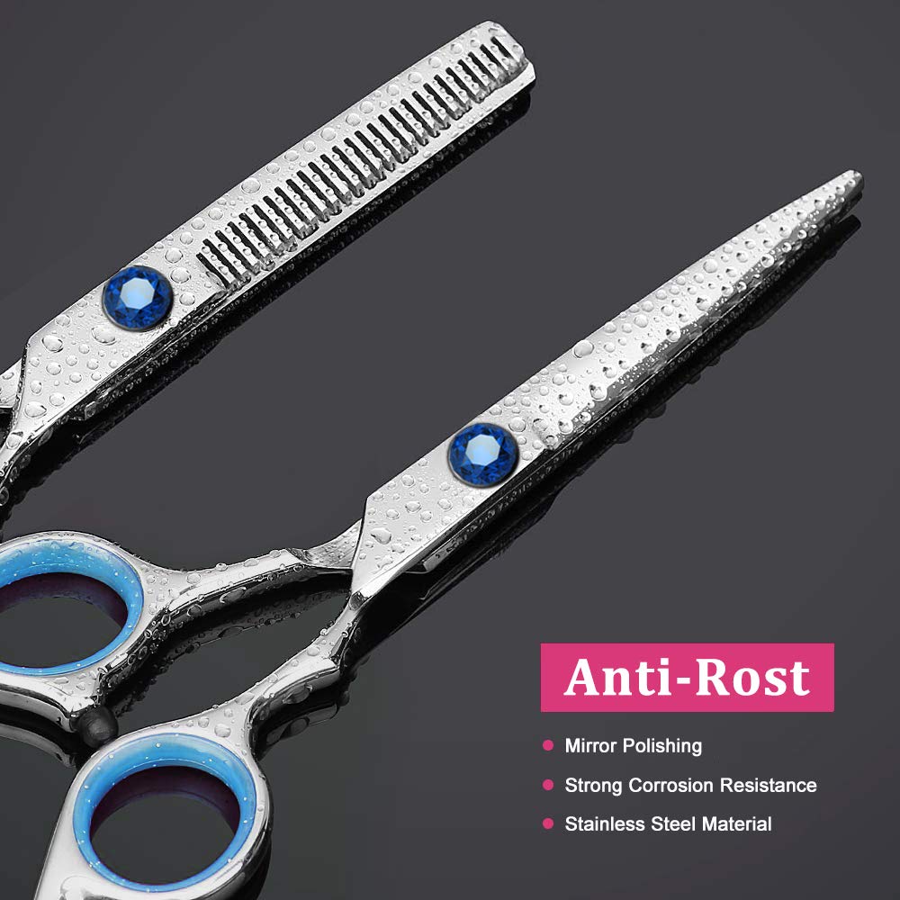 Professional 11-Piece Hair Cutting & Thinning Scissors Set - Silver & Blue Shears with Comb, Cape & Styling Accessories