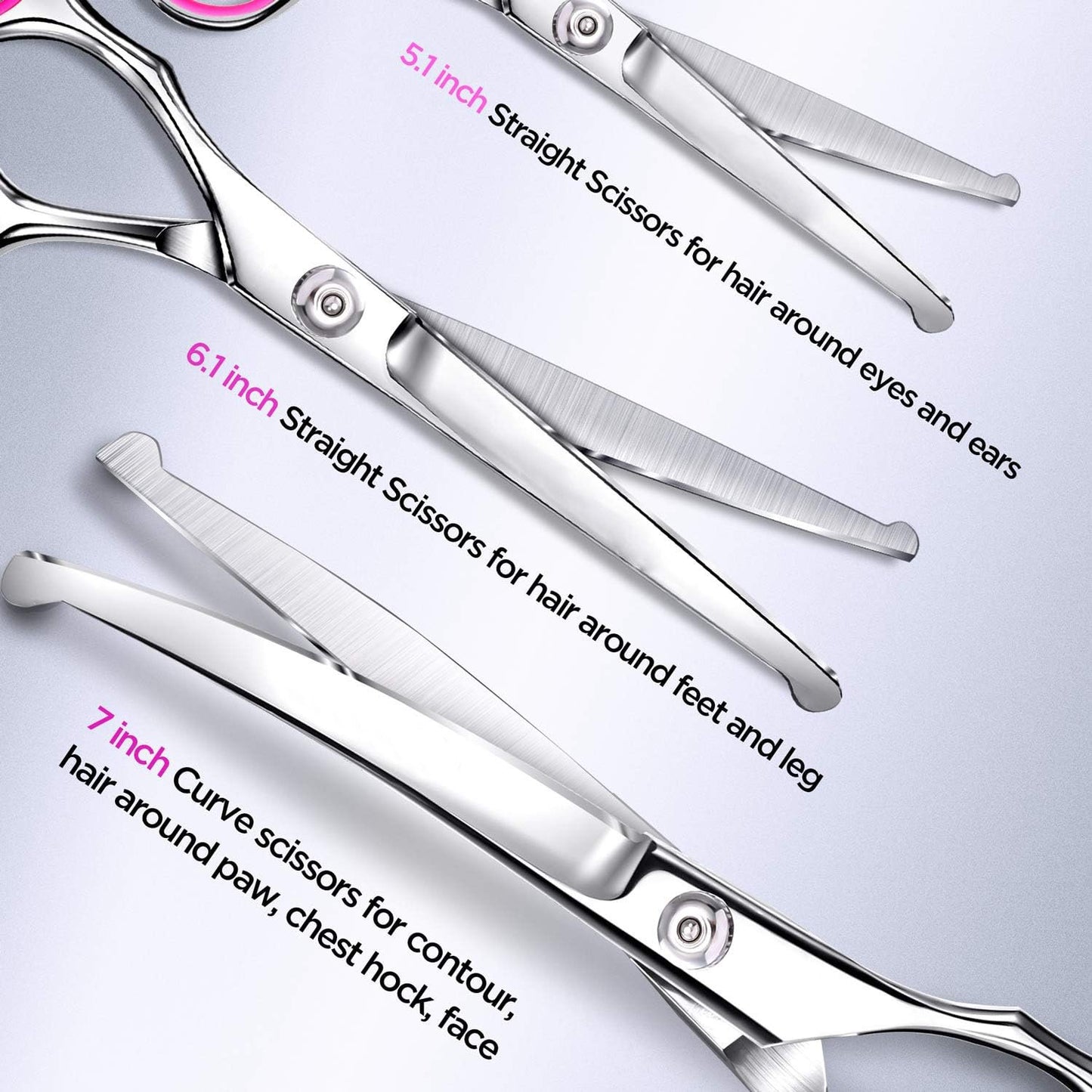 Titanium Coated Professional 6 in 1 4CR Stainless Steel Dog Grooming Scissors with Safety Round Tip, Heavy Duty Pet Grooming Scissor for Dogs, Cats and Other Animals