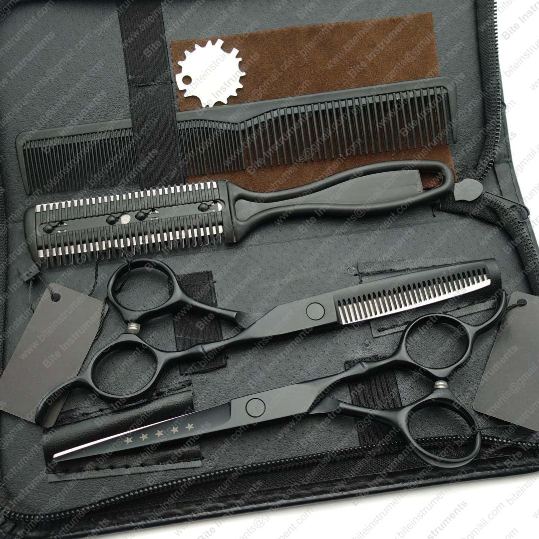 Professional 6.0 inch Barber Hair cutting &Thinning shears with Combs Lether Scissors Case