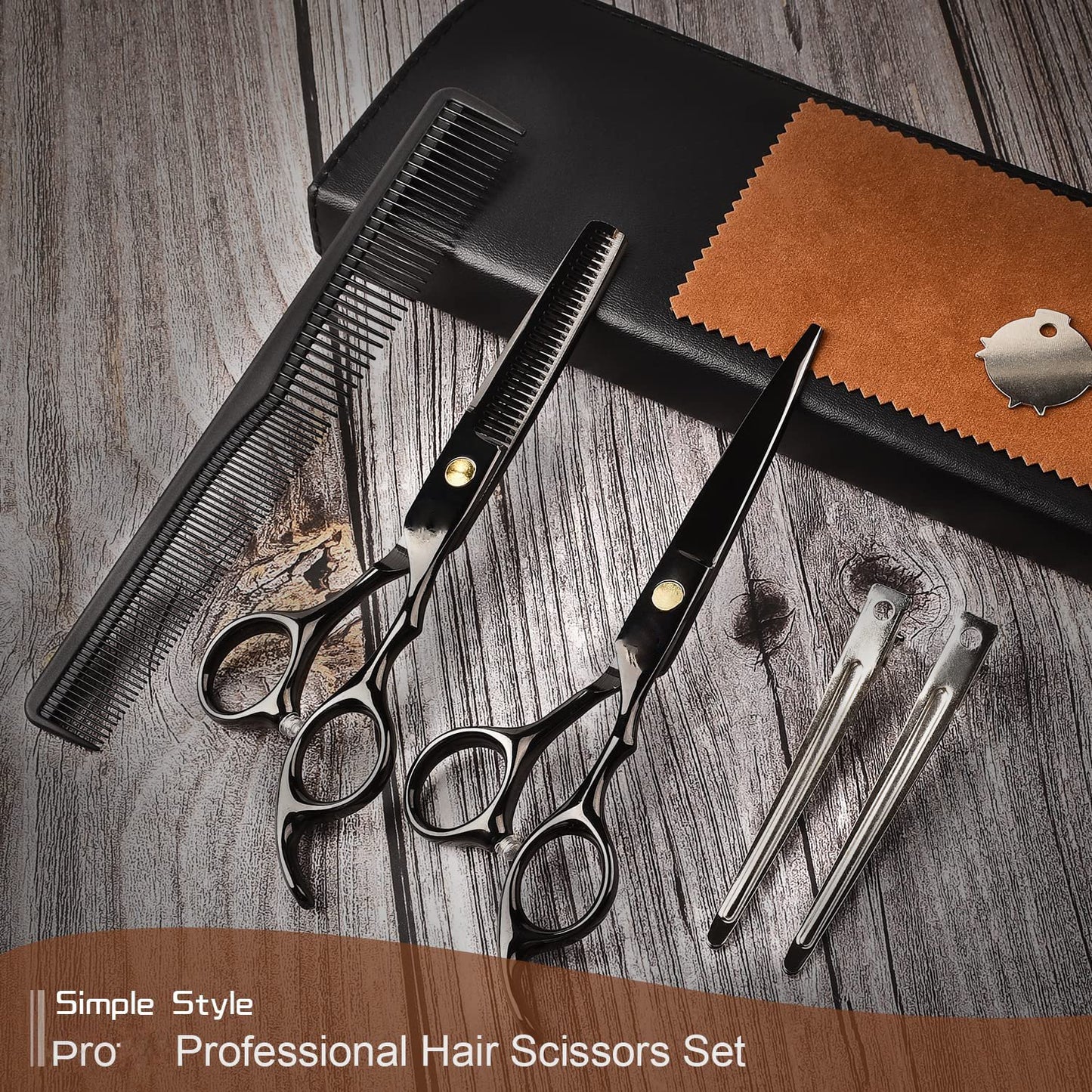 Professional 8-Piece Hair Cutting & Thinning Scissors Set - Black Hairdressing Kit with Comb & Accessories Gift Set