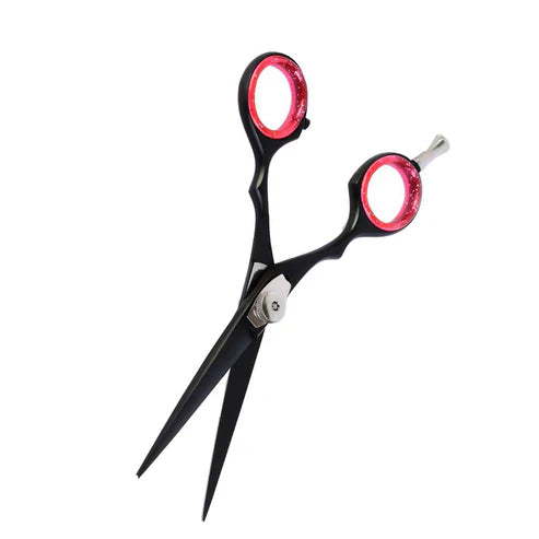 Stylish Black Barber Scissors with Pink Gel Rings - 6 Inch