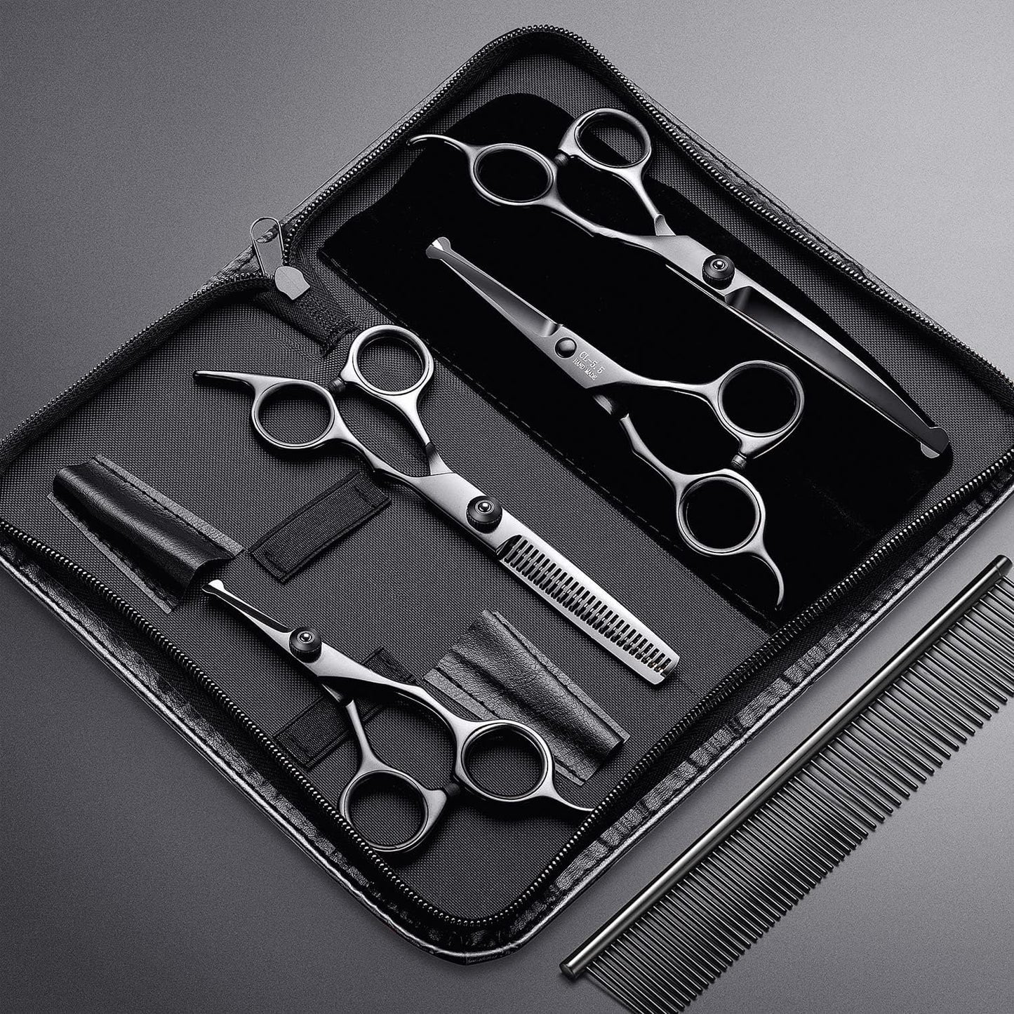 Titanium Coated Professional 6 in 1 4CR Stainless Steel Dog Grooming Scissors with Safety Round Tip, Heavy Duty Pet Grooming Scissor for Dogs, Cats and Other Animals