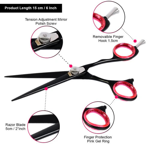 Professional Black Razor Blade Hair Cutting Scissors - 6 Inch