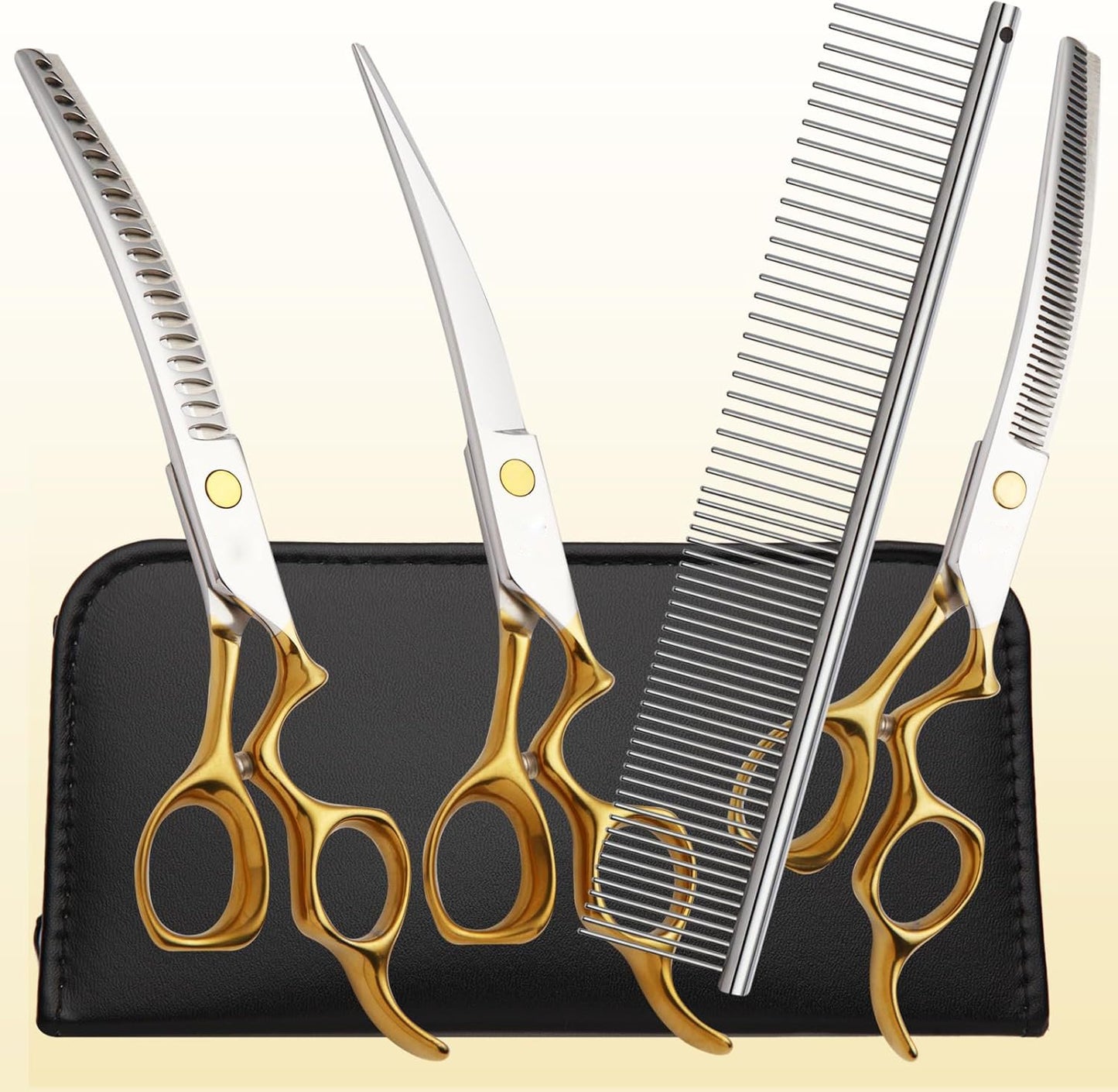 Dog Grooming Scissors,Curved Chunkers Shears Dog Grooming with Safety Round Tips, Sharp and Comfortable 4 in 1 Dog Scissors for Grooming