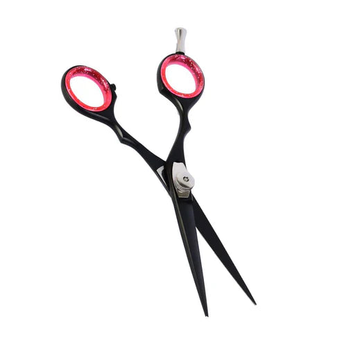 Stylish Black Barber Scissors with Pink Gel Rings - 6 Inch
