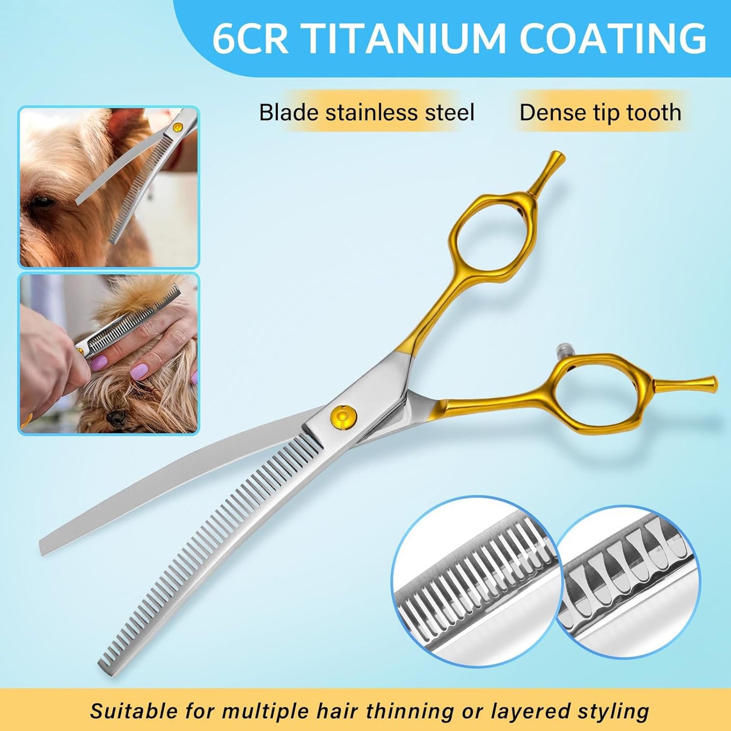 Professional 5-in-1 Gold Dog & Cat Grooming Scissors Set - 7-inch Shears with Safety Round Tips & Comb