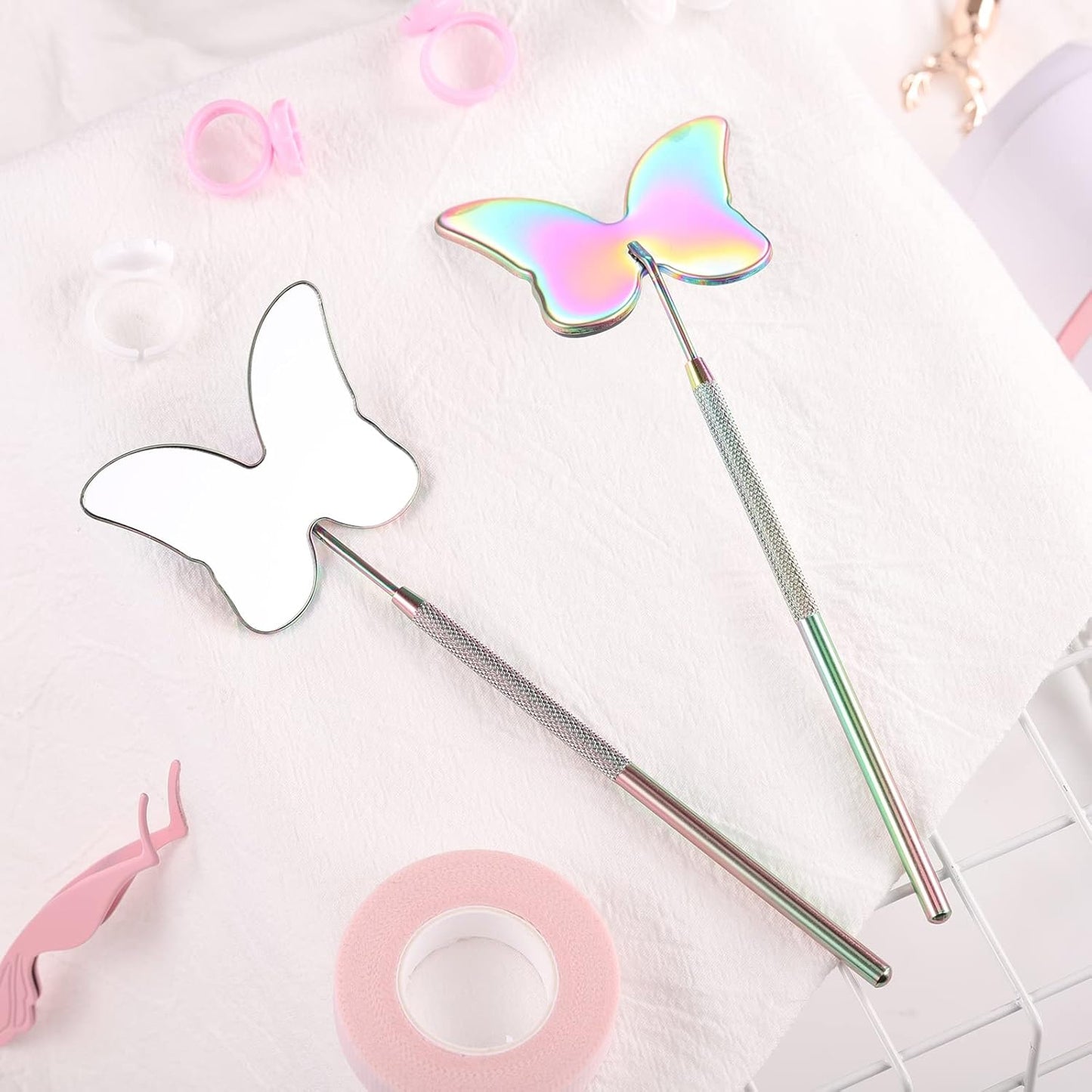 Cute Butterfly Lash Mirror for Eyelash Extensions, Stainless Steel Eyelash Makeup Mirror