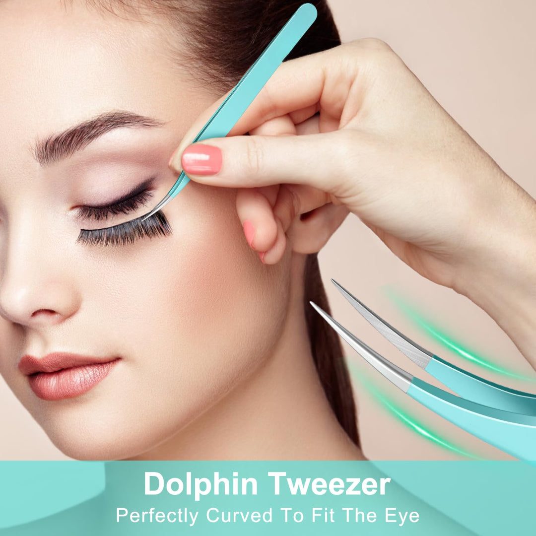 Bite Instruments 5-Piece Colorful Eyelash Tweezer Set with Case | Precision Stainless Steel Lash Extension Tools