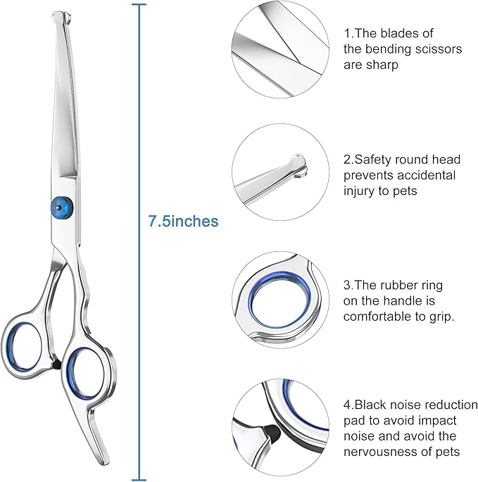 Curved Grooming Scissors for Dogs and Pets – Safety Round Tips